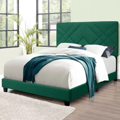 Homcom Green Upholstered Frame Bed - Green, Queen Size Without Mattress