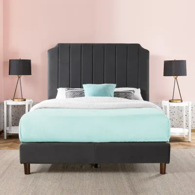 Dunphy Velvet Upholstered Modern Bed - Black, Queen Size Without Mattress
