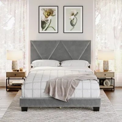 Calais Sleep Upholstered Linen Platform Bed - Light Grey, Queen Size Without Mattress