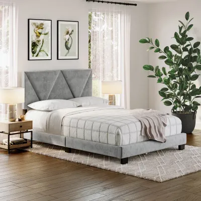 Calais Sleep Upholstered Linen Platform Bed - Light Grey, Super King Without Mattress