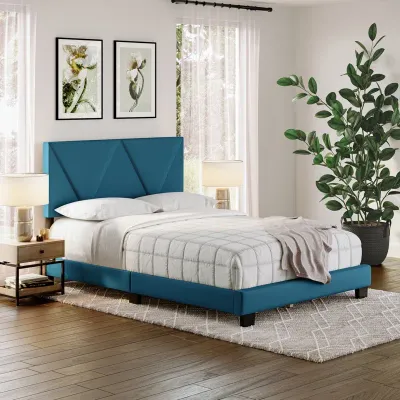 Calais Sleep Upholstered Linen Platform Bed - Teal, Queen Size Without Mattress