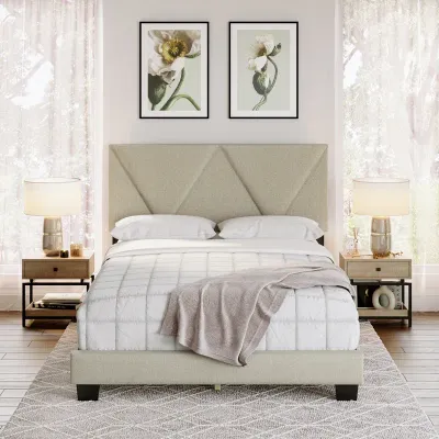 Calais Sleep Upholstered Linen Platform Bed - Beige, Queen Size Without Mattress