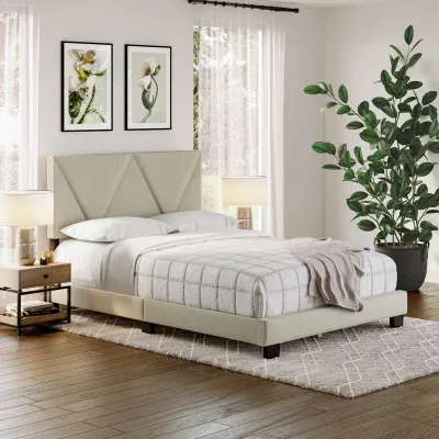 Calais Sleep Upholstered Linen Platform Bed - Beige, Super King Without Mattress