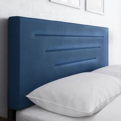 Luxembourg Leather Upholstered Platform Bed - Blue, King Size Without Mattress