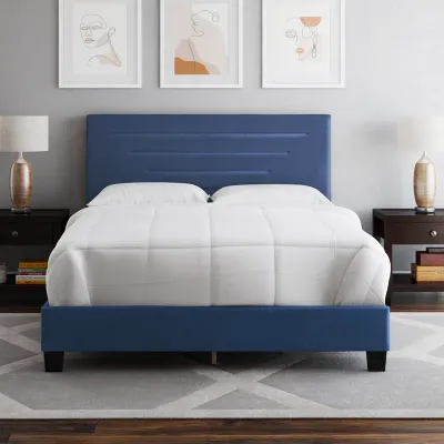 Luxembourg Leather Upholstered Platform Bed - Blue, Queen Size Without Mattress