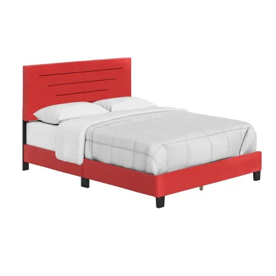 Luxembourg Leather Upholstered Platform Bed - Red, King Size Without Mattress