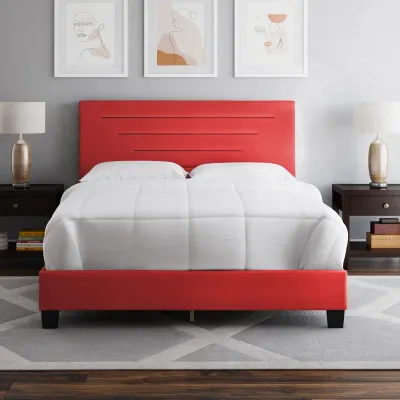 Luxembourg Leather Upholstered Platform Bed - Red, Super King Without Mattress