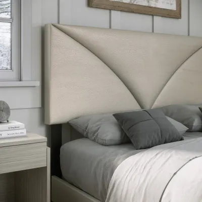 Cornerstone Upholstered Faux Leather Bed - Silver, King Size Without Mattress