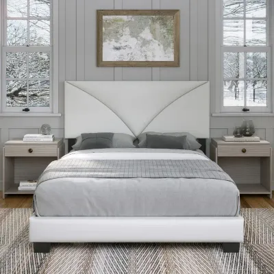 Cornerstone Upholstered Faux Leather Bed - White, Queen Size Without Mattress