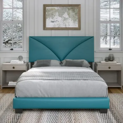 Cornerstone Upholstered Faux Leather Bed - Teal, King Size Without Mattress