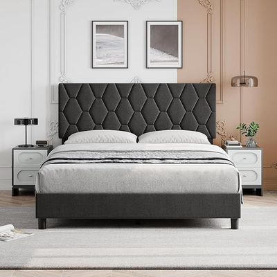 Benoni Upholstered Platform Bed - Dark Grey, King Size Without Mattress
