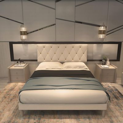 Haleigh Upholstered Platform Bed - Beige, King Size Without Mattress