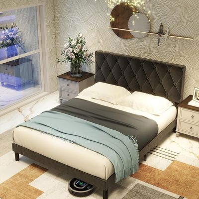 Haleigh Upholstered Platform Bed - Black, King Size Without Mattress