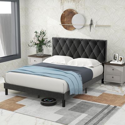 Haleigh Upholstered Platform Bed - Black, King Size Without Mattress