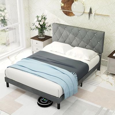 Haleigh Upholstered Platform Bed - Grey, Super King Without Mattress