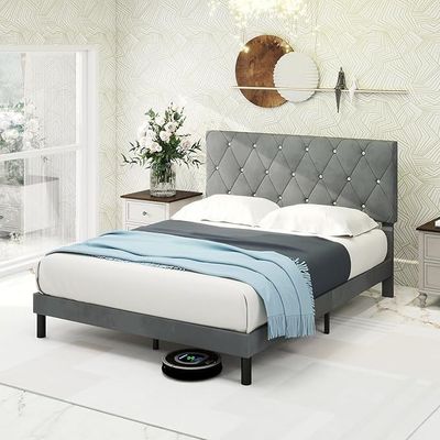 Haleigh Upholstered Platform Bed - Grey, Super King Without Mattress