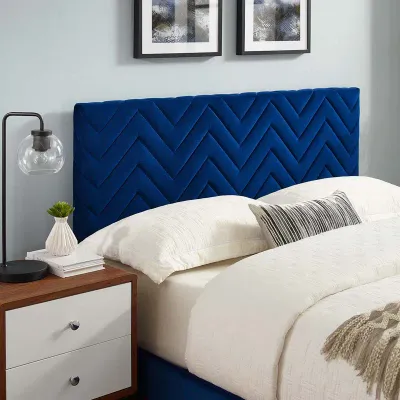 Leah Chevron Tufted Performance Velvet Platform Bed - Navy Blue, Super King Without Mattress