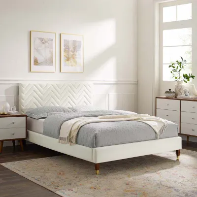 Leah Chevron Tufted Performance Velvet Platform Bed - Pink, King Size Without Mattress