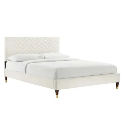 Leah Chevron Tufted Performance Velvet Platform Bed - Pink, Super King Without Mattress