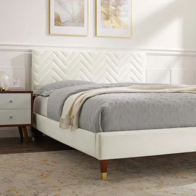 Leah Chevron Tufted Performance Velvet Platform Bed - Pink, Super King Without Mattress