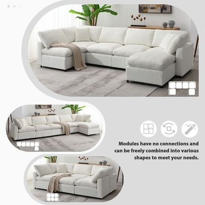 6 Seat Chenille Sectional Sofa with Ottoman