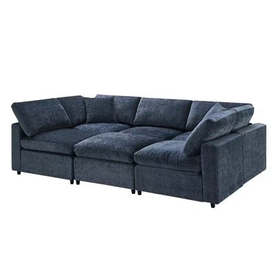 6 Seat Chenille Sectional Sofa with Ottoman