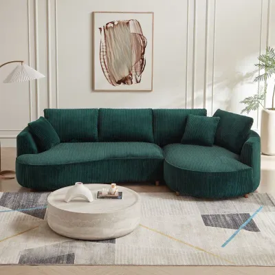 Corduroy Green Corduroy Upholstered Sectional Sofa