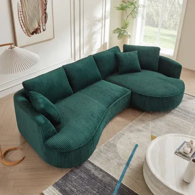 Corduroy Green Corduroy Upholstered Sectional Sofa
