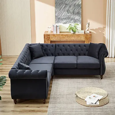 Velvet Modern L-shaped Sectional Sofa