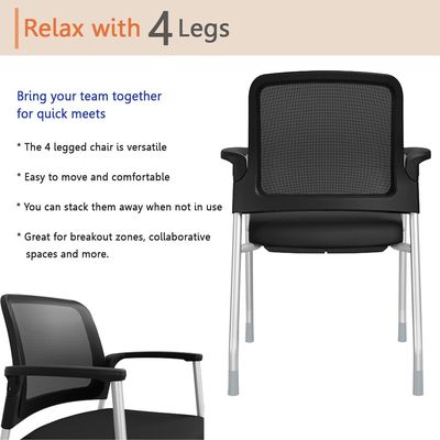 Godrej Interio Modern Relax Stackable Mesh Chair with Armrests, Comfortable, Space-Saving, and Breathable Seating Ideal for Home, Office, and Meeting Rooms - Black