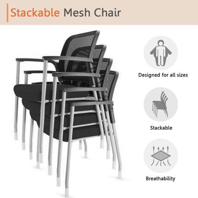 Godrej Interio Modern Relax Stackable Mesh Chair with Armrests, Comfortable, Space-Saving, and Breathable Seating Ideal for Home, Office, and Meeting Rooms - Black