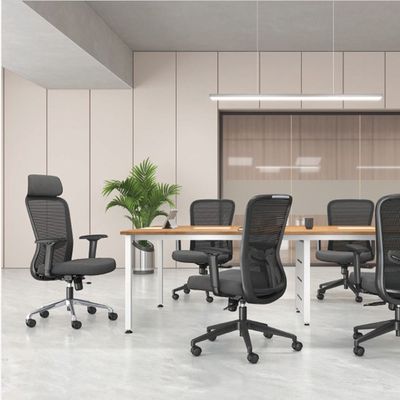 Godrej Interio Modern Thrill High-Back Ergonomic Office Chair with Mesh Back, Adjustable Armrests, Breathable Mesh, and Attached Headrest Ideal for Home and Office - Black