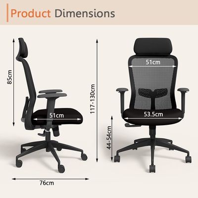 Godrej Interio Modern Thrill High-Back Ergonomic Office Chair with Mesh Back, Adjustable Armrests, Breathable Mesh, and Attached Headrest Ideal for Home and Office - Black