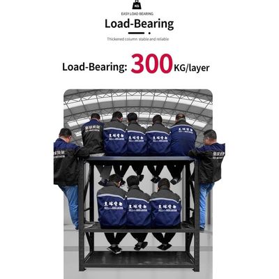 300kg (200L*60D*200Hcm) Heavy Duty 4 Layer Warehouse Garage Storage Shelving Black