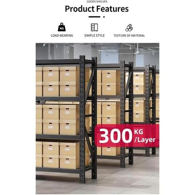 300kg (200L*60D*200Hcm) Heavy Duty 4 Layer Warehouse Garage Storage Shelving Black