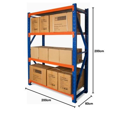 300kg (200L*60D*200Hcm) Heavy Duty 4 Layer Warehouse Garage Storage Shelving (Blue & Orange)