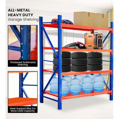 300kg (150L*60D*200Hcm) Heavy Duty 4 Layer Warehouse Garage Storage Shelving Blue & orange