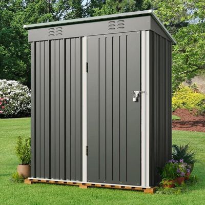 Metal Outdoor Pent Storage Shed (Light Grey)