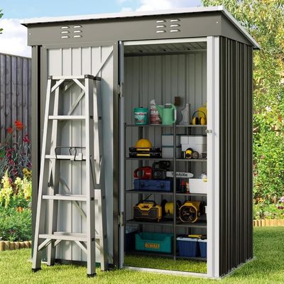 Egardenkart Metal Outdoor Pent Storage Shed (Light Grey)