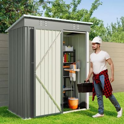 Egardenkart Metal Outdoor Pent Storage Shed (Light Grey)