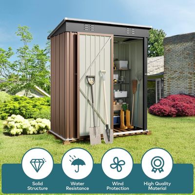 Egardenkart Metal Outdoor Pent Storage Shed (Tan)