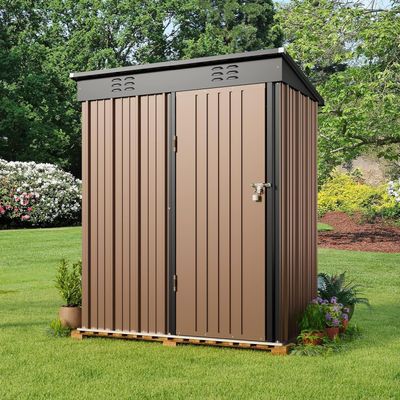 Metal Outdoor Pent Storage Shed (Tan)
