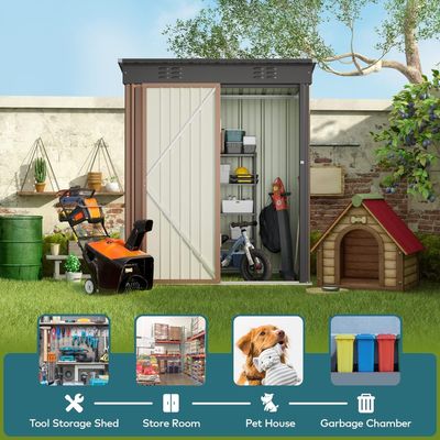 Egardenkart Metal Outdoor Pent Storage Shed (Tan)