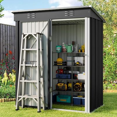 Metal Outdoor Pent Storage Shed (Grey)