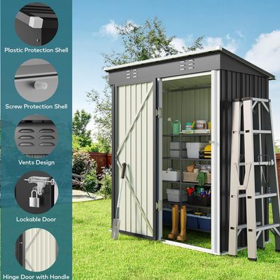 Egardenkart Metal Outdoor Pent Storage Shed (Grey)