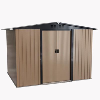 EcoShield Zinc Steel Storage Shed with Double Sliding Doors (Tan)