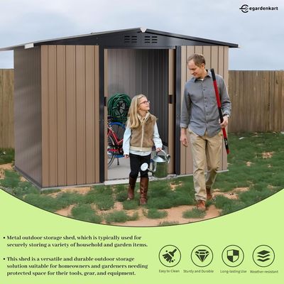 EcoShield Zinc Steel Storage Shed with Double Sliding Doors (Tan)
