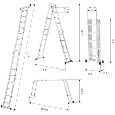 Multi-Purpose Aluminum Folding Ladder - Portable, Adjustable, Safe, and Durable for Home, Work, and Outdoor Use (4x5-5.8mtrs)
