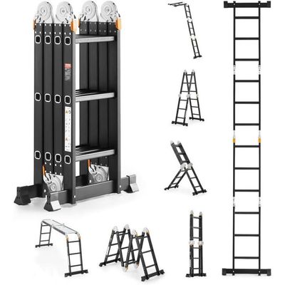 Hevy Duty Multi-Purpose Aluminum Folding Ladder - Portable, Adjustable, Safe, and Durable for Home, Work, and Outdoor Use(4x3-3.6mtrs)