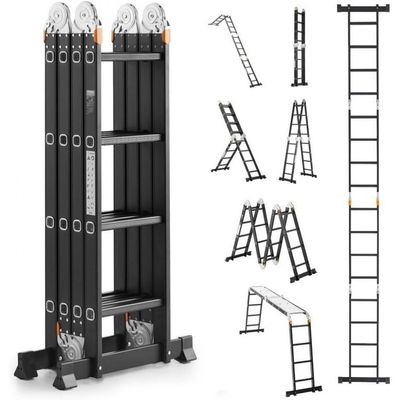 EgardenkartHevy Duty  Multi-Purpose Aluminum Folding Ladder - Portable, Adjustable, Safe, and Durable for Home, Work, and Outdoor Use  (4x4-4.7mtrs)